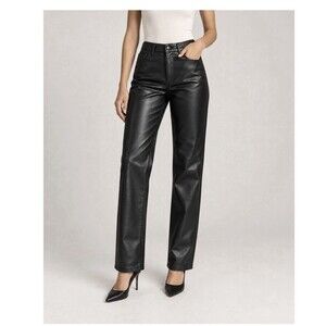 Aritzia Wilfred The Melina Pant Black Vegan Leather High Waisted Straight Leg 0
